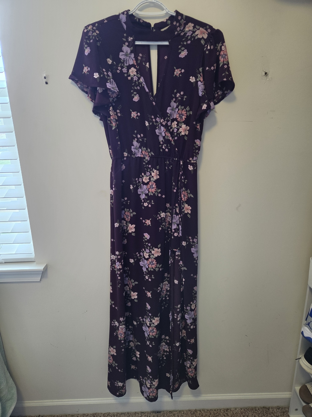 miami Plum Floral Maxi Dress with Lavender and Pink Blossoms